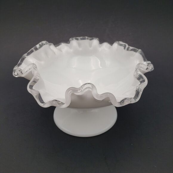 Vintage Fenton Silver Crest Milk Glass Compote Circa 1942-1972 - Picture 1 of 10